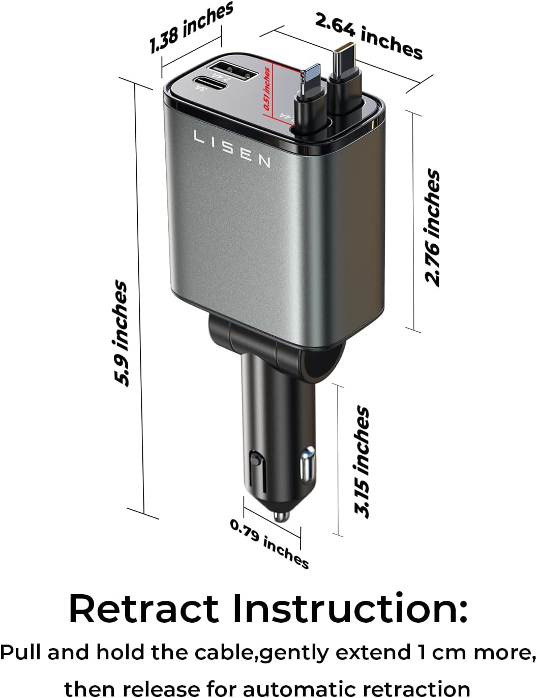 Retractable Car Charger, Gifts for Men Women, 69W Cars Adapter USB C Fast Charger for Iphoen 17, Car Accessories for Men Women, Gifts for Dad Mom, for Iphone 17 Pro Max Air 16 15 14 13 12 Plus