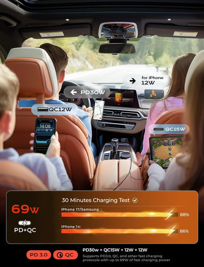 Retractable Car Charger, Gifts for Men Women, 69W Cars Adapter USB C Fast Charger for Iphoen 17, Car Accessories for Men Women, Gifts for Dad Mom, for Iphone 17 Pro Max Air 16 15 14 13 12 Plus