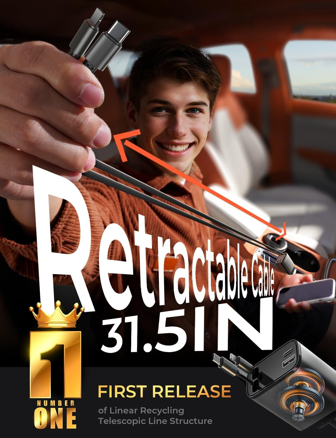 Retractable Car Charger, Gifts for Men Women, 69W Cars Adapter USB C Fast Charger for Iphoen 17, Car Accessories for Men Women, Gifts for Dad Mom, for Iphone 17 Pro Max Air 16 15 14 13 12 Plus