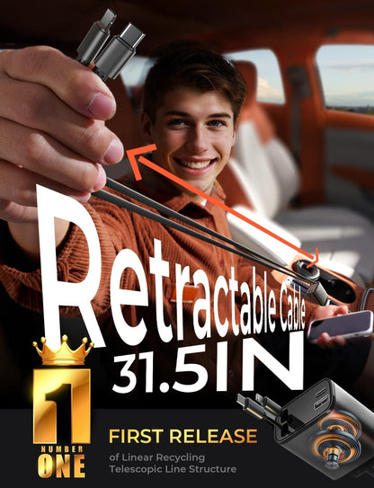 Retractable Car Charger, Gifts for Men Women, 69W Cars Adapter USB C Fast Charger for Iphoen 17, Car Accessories for Men Women, Gifts for Dad Mom, for Iphone 17 Pro Max Air 16 15 14 13 12 Plus